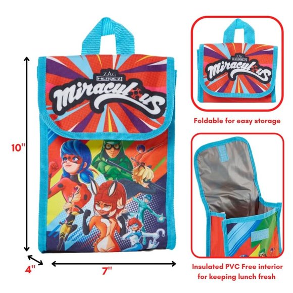 Miraculous Ladybug 5pc Backpack Set Lunch Box Girls School Bag Case Bottle 16" - Picture 6 of 9